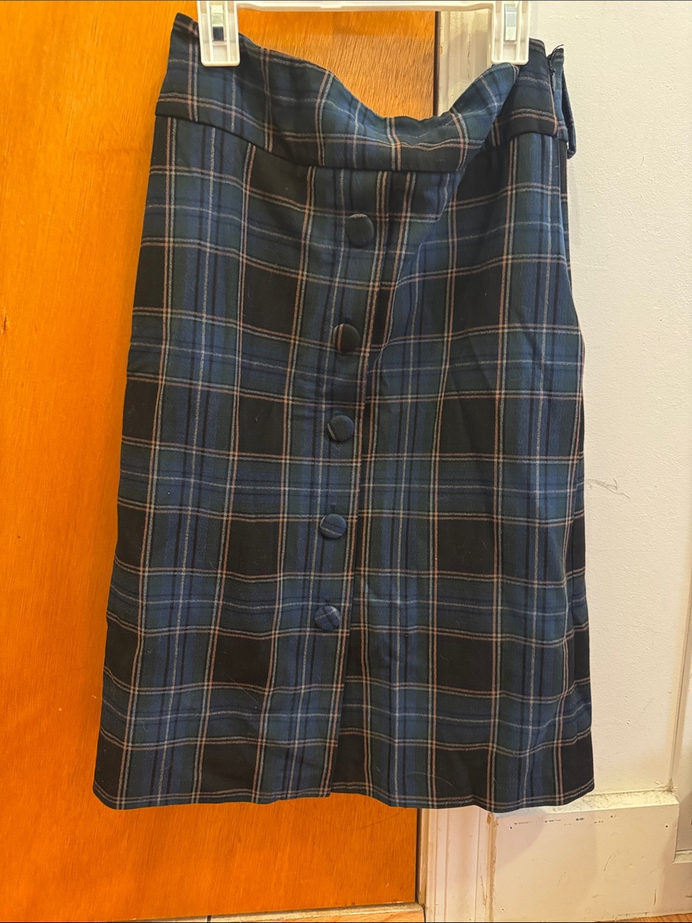 Anthropologie Navy Plaid Button-Front Skirt